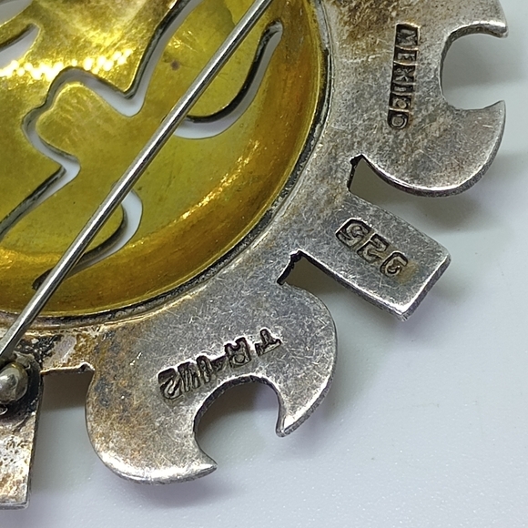 * vintage Taxco Mexico 925 & brass Sun brooch pin - Picture 6 of 8
